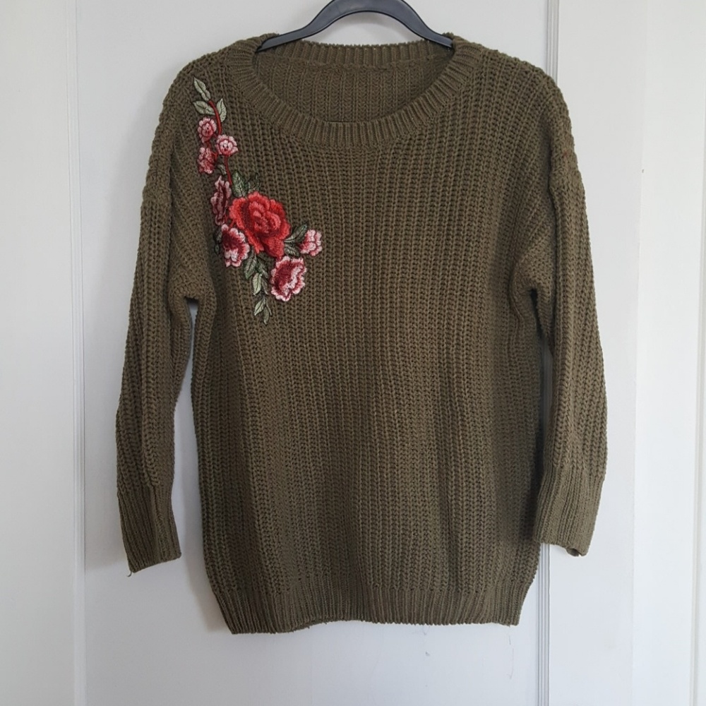 Floral embroidered knit sweater